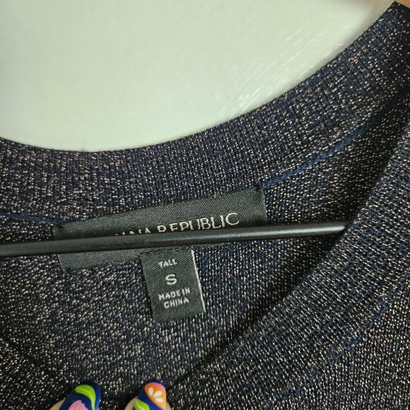 Banana Republic Metallic Fit‎ & Flare Sweater Dress S Tall Navy Blue Copper - Picture 4 of 7